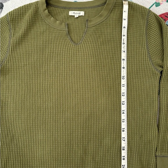 Madewell green split kneck waffle knit long sleeve shirt in medium - Picture 7 of 11
